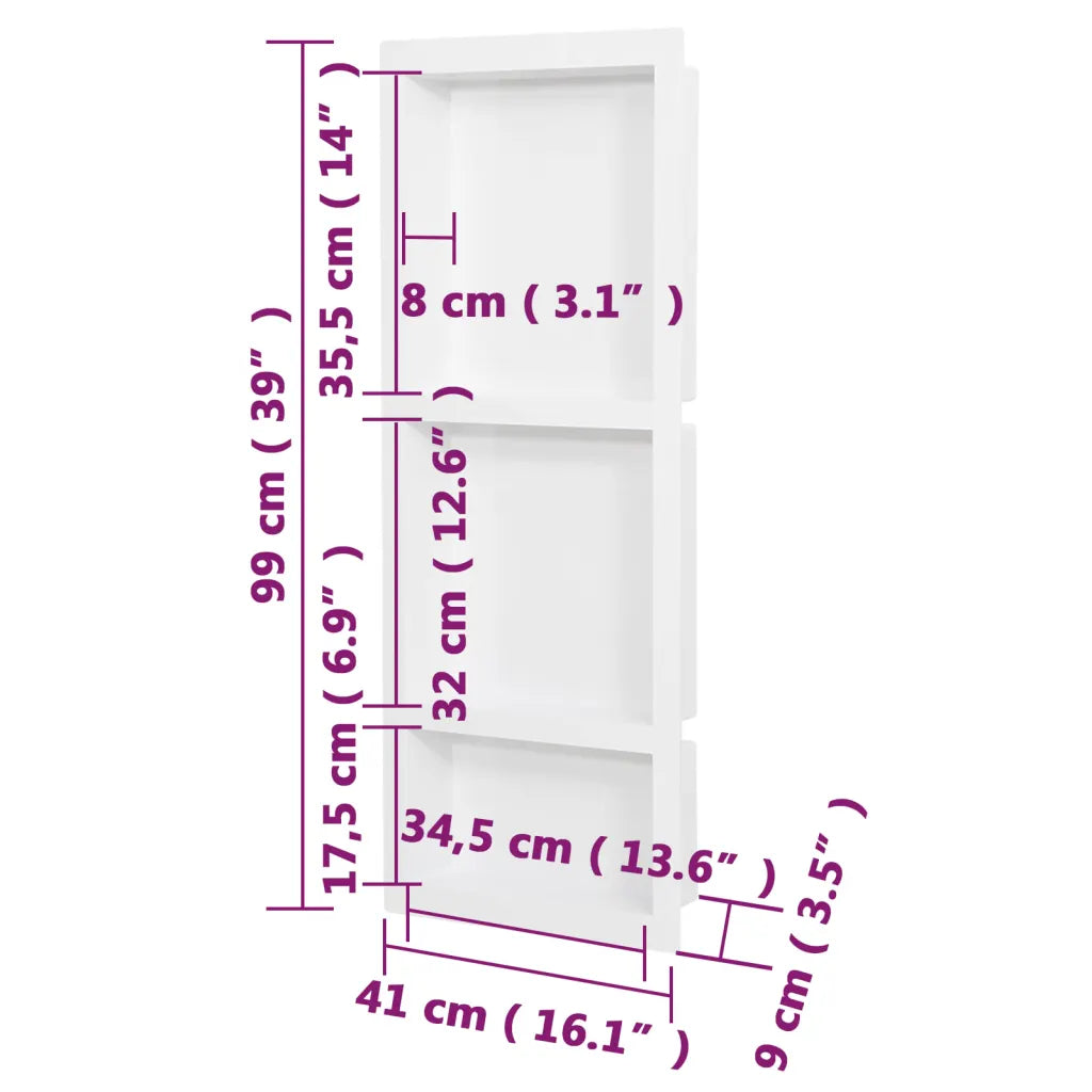 Habitáculo chuveiro c/ 3 compartim. 41x99x9 cm branco brilhante