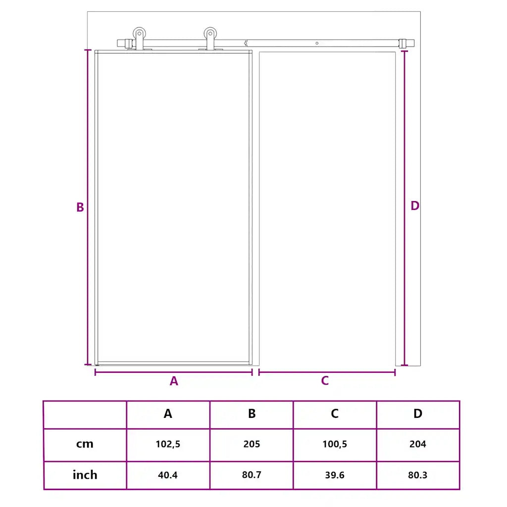 Porta deslizante vidro ESG fosco e alumínio 102,5x205 cm