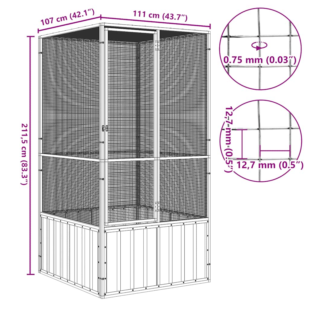 vidaXL Gaiola p/ pássaros 111x107x211,5 cm aço galvanizado antracite
