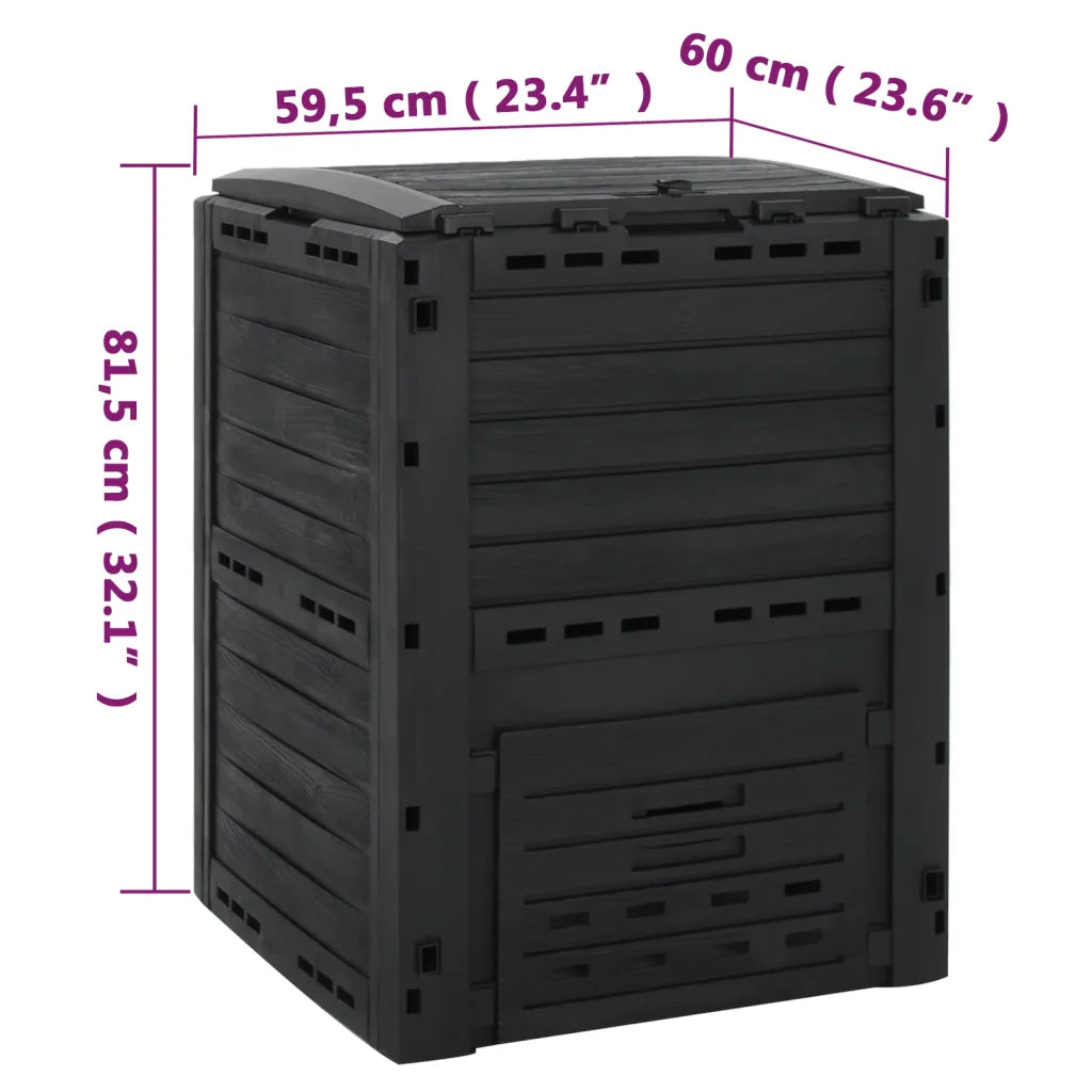 Caixote de compostagem para jardim 280 L polipropileno