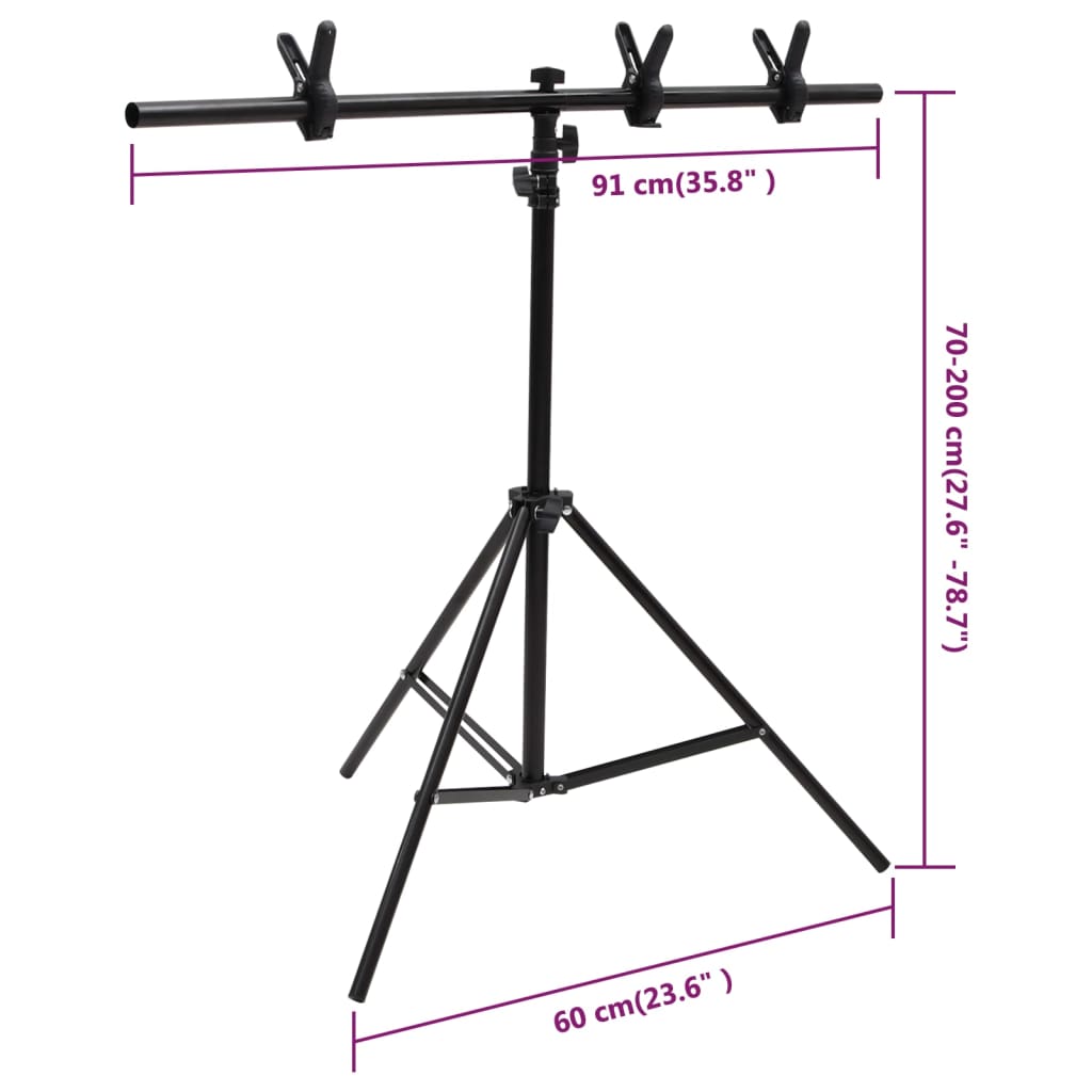 vidaXL Suporte de fundo em forma de T 91x60x(70-200) cm preto