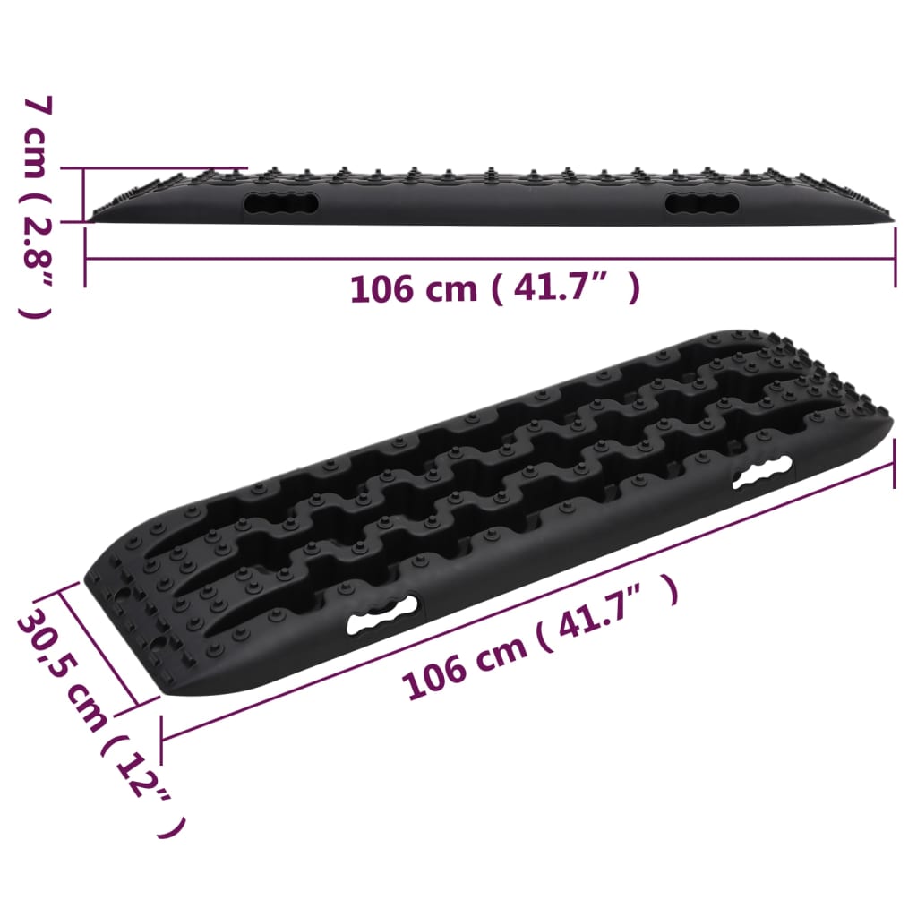 vidaXL Placas de tração 2 pcs 106x30,5x7 cm nylon preto