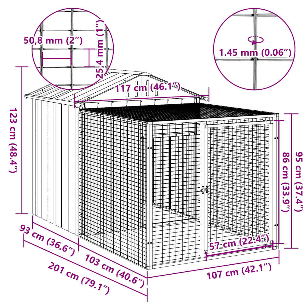 vidaXL Gaiola para galinhas com corredor antracite 117x201x123 cm aço galvanizado