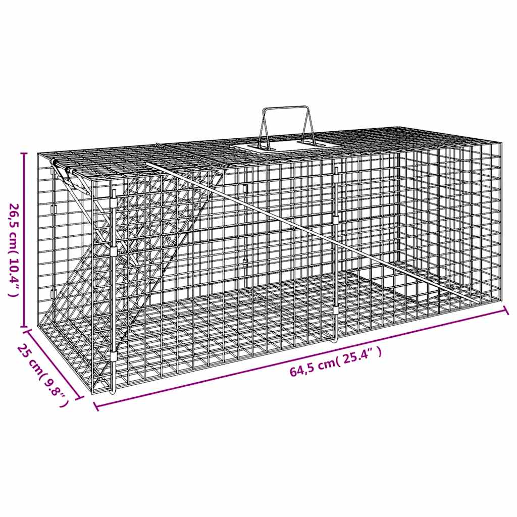 vidaXL Armadilha para animais 64,5x25x26,5 cm Ferro galvanizado