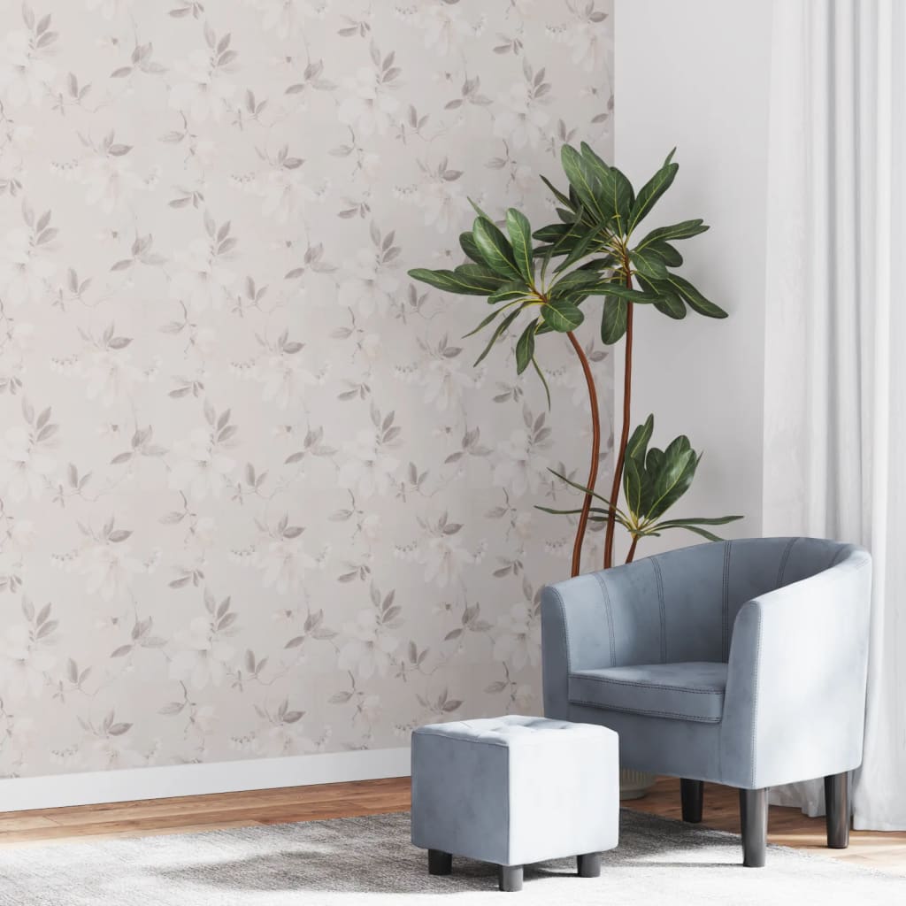 Papel parede 3D c/ padrão flores 10x0,53 m não-tecido cinza