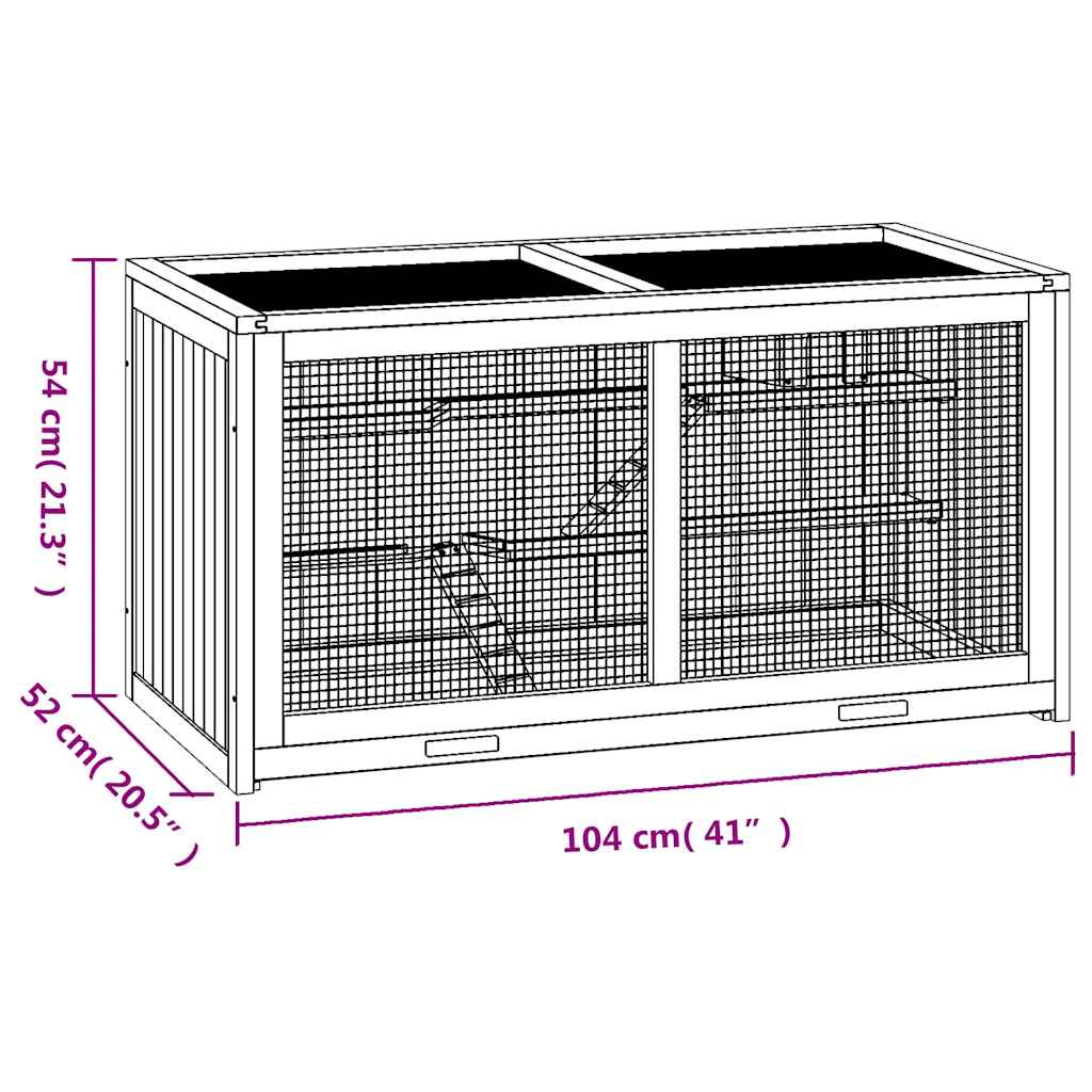 vidaXL Gaiola para hamster 104x52x54 cm Madeira maciça de abeto