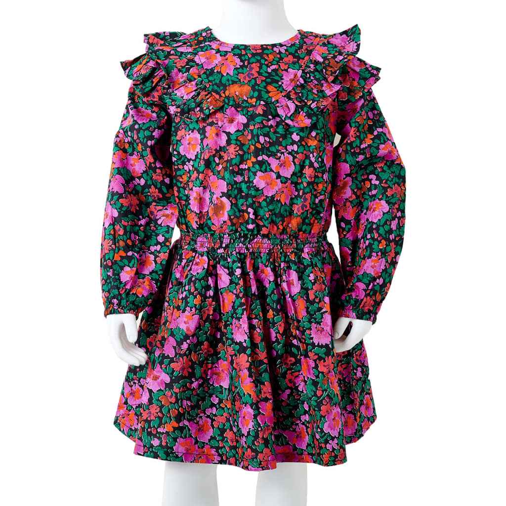 Vestido de criança com mangas compridas rosa-brilhante 92