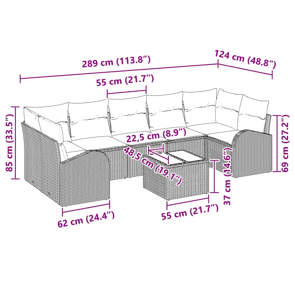 vidaXL Conjunto de Sofá de Jardim Preto 55 x 55 x 37 cm vime PE