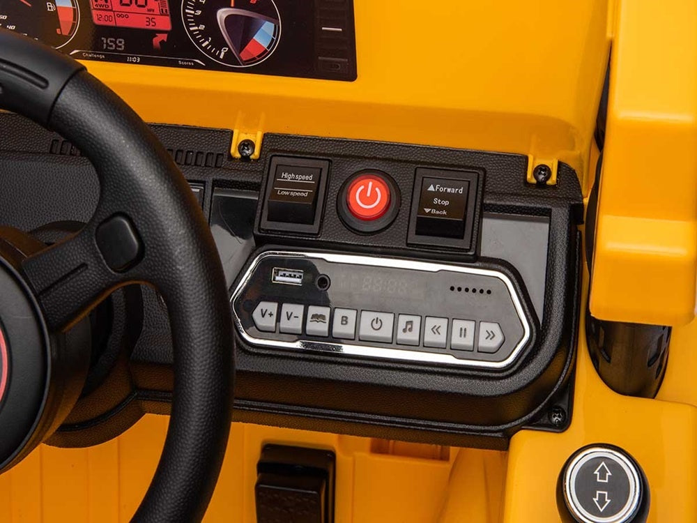 Werkvoertuig met bak, 12 volt elektrische kinderauto, 4 motoren, rubberen banden en kunstleder zitje!
