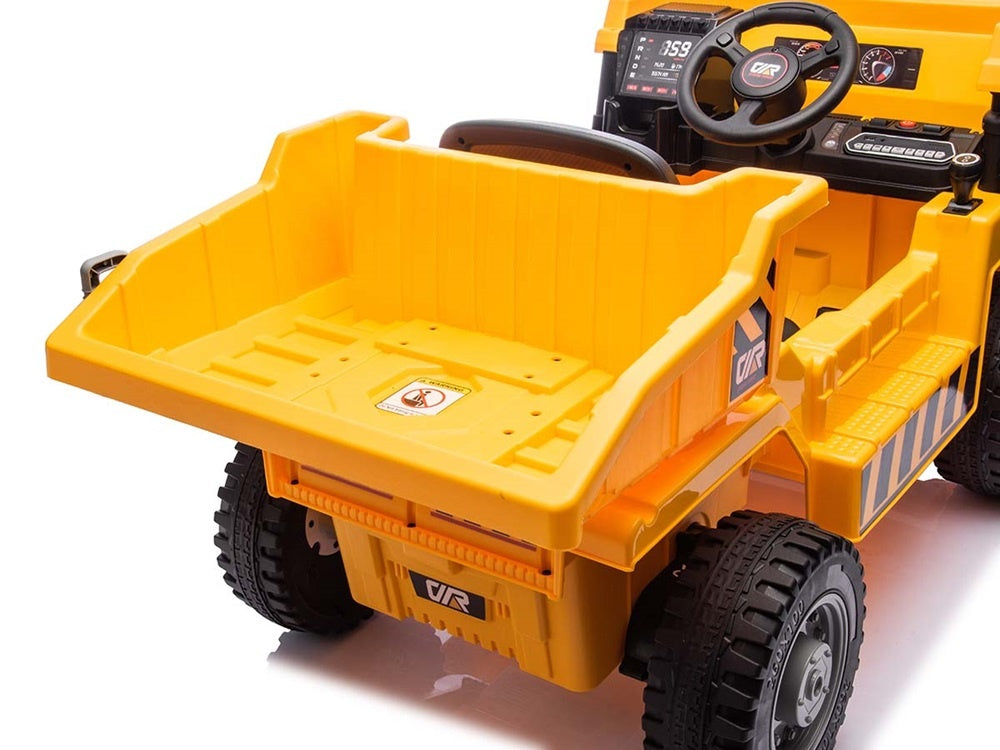 Werkvoertuig met bak, 12 volt elektrische kinderauto, 4 motoren, rubberen banden en kunstleder zitje!