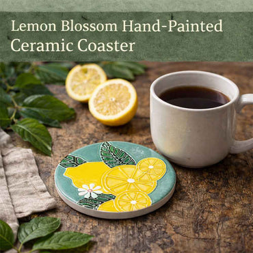 Lemon Blossom Hand-Painted Ceramic Coaster