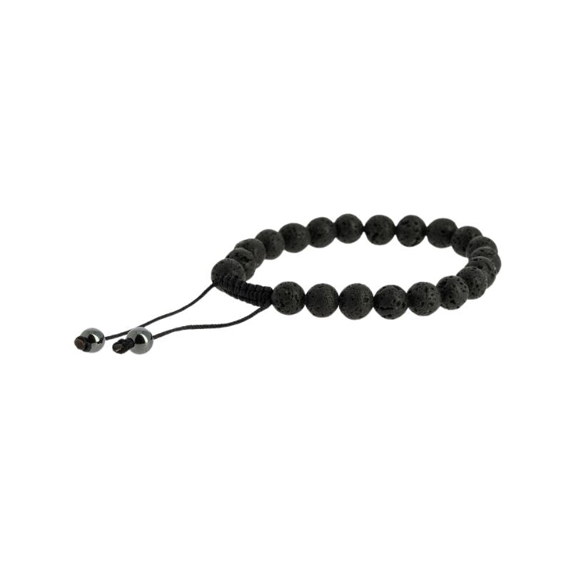 Pulseira ajustável de Pedra de lava vulcânica e Hematite