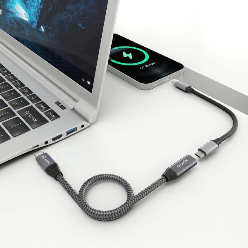 Cabo de Extensão USB 3.2 Aisens A107-0760 / Macho USB Tipo C - Fêmea USB Tipo C / Até 100W / 20gbps…