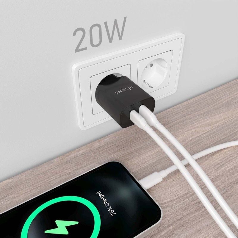 Carregador de Parede Aisens A110-0755 / 1xusb Type-c / 1xusb / 20W