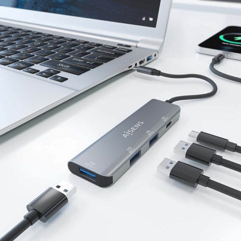Concentrador USB Tipo C Aisens A109-0764 / 3xusb / 1xusb Tipo C / Cinzento