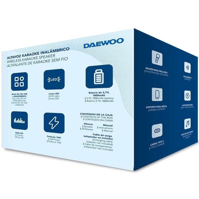 Coluna de Karaoke Bluetooth Daewoo DW3008 / 15W / 1.0