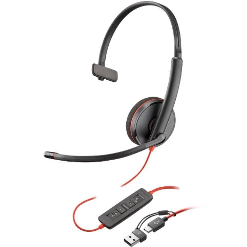 Auricular Poly Blackwire 3210 + Adaptador Usb-c / a / com Microfone / USB Type-c / a Granel / Preto