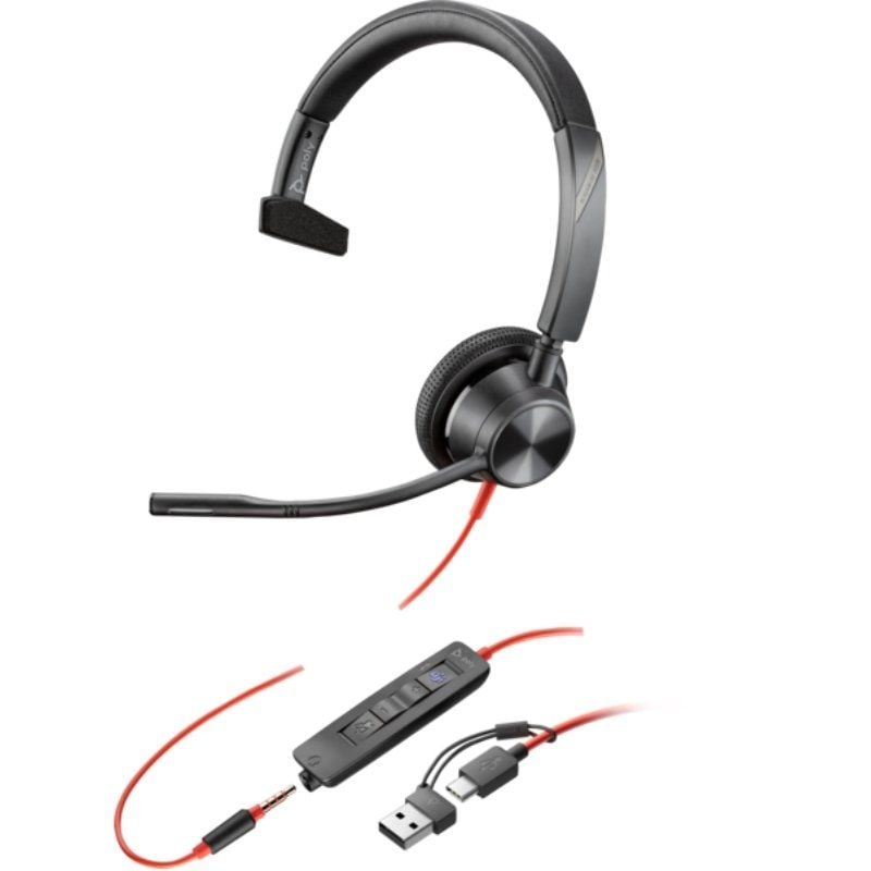 Auricular Poly Blackwire 3315 para Microsoft Teams + Adaptador Usb-c / a / com Microfone / Jack 3.5…