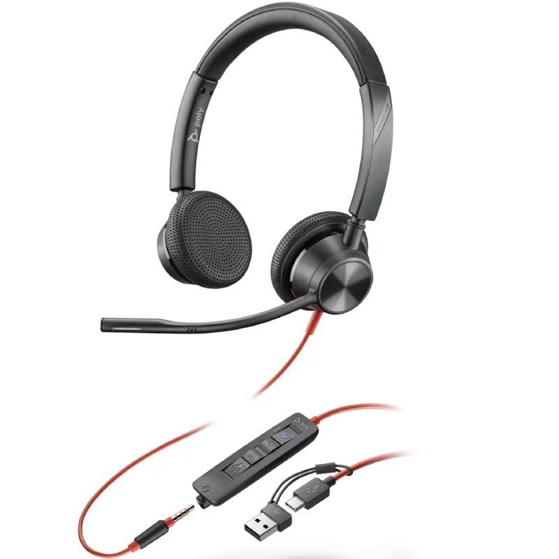Auricular Poly Blackwire 3225 para Microsoft Teams + 3,5 Mm + Adaptador Usb-c / a / com Microfone /…