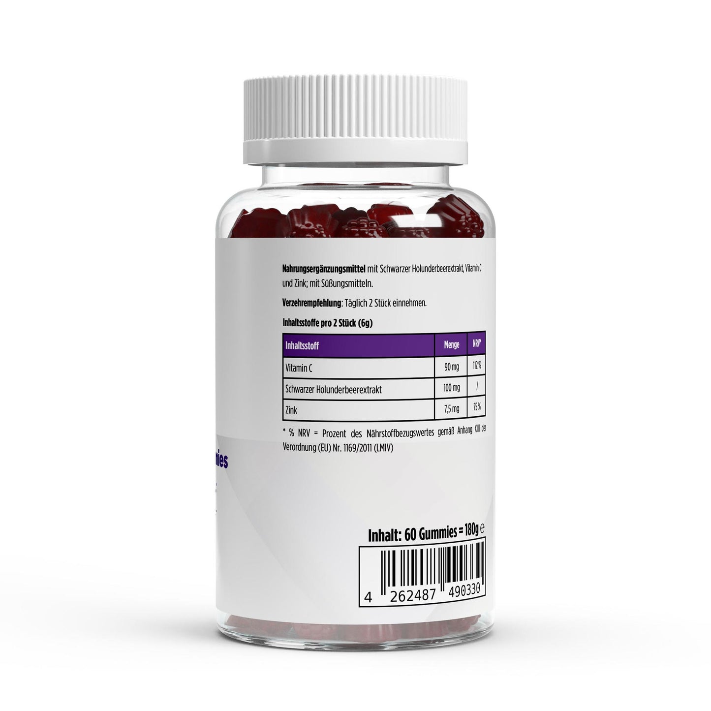 Frasco transparente com tampa branca contendo 60 gummies vermelhos suplemento ChanceToBrand