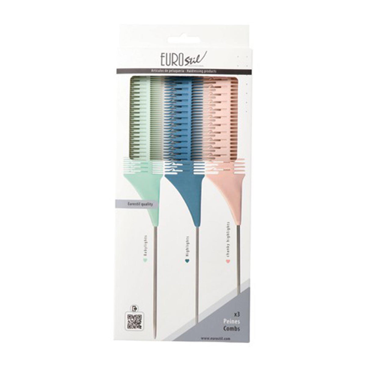Eurostil Conjunto de Pentes para Madeixas Coloridos – 3 Unidades