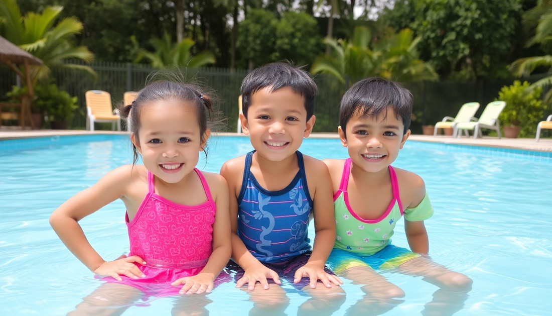 Crianças numa piscina insuflável