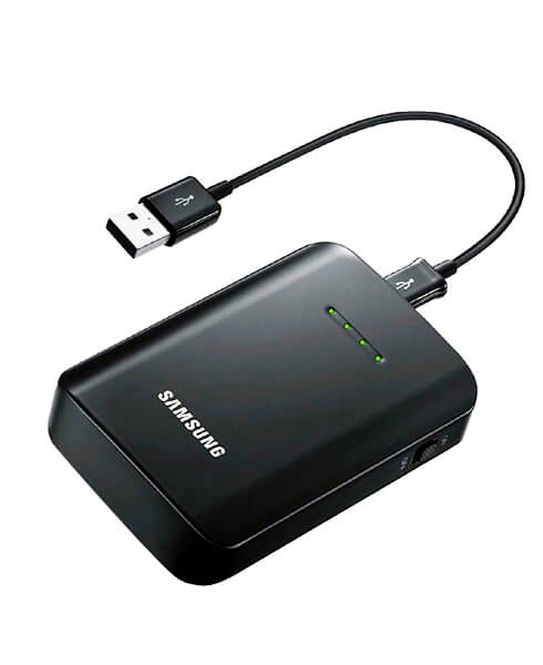 Carregador portátil Samsung preto com cabo USB para carregamento de dispositivos eletrônicos