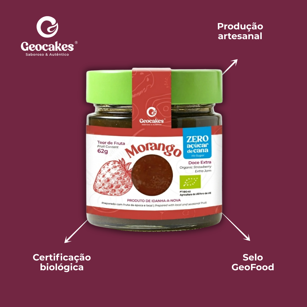 Doce Extra de Morango Biológico, Sem Açúcar