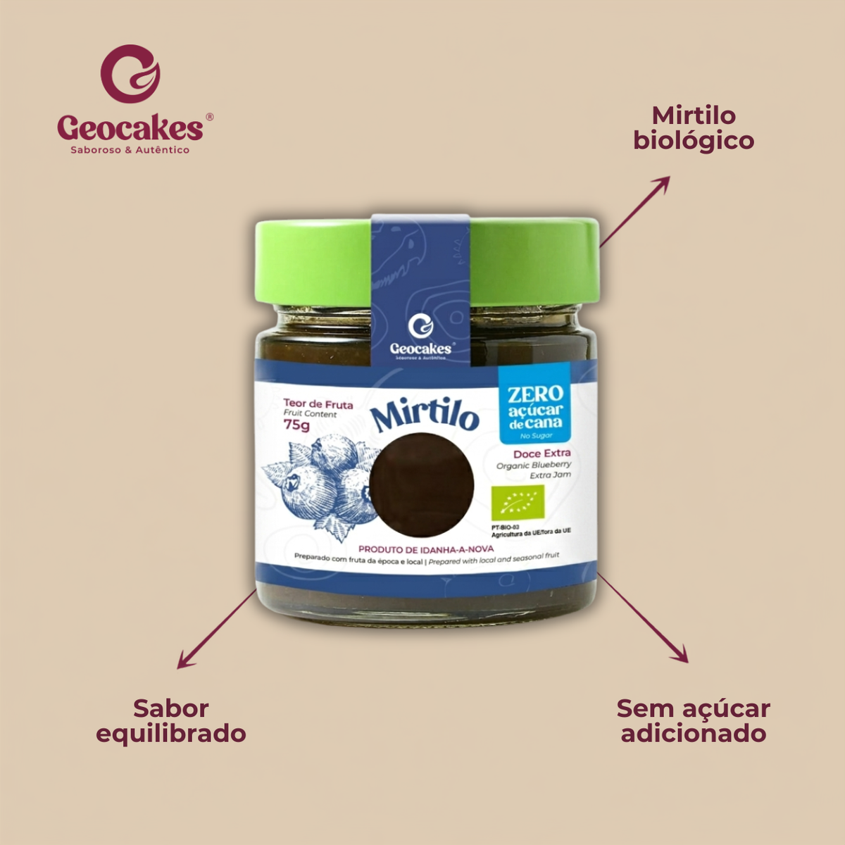 Doce Extra de Mirtilo Biológico, Sem Açúcar