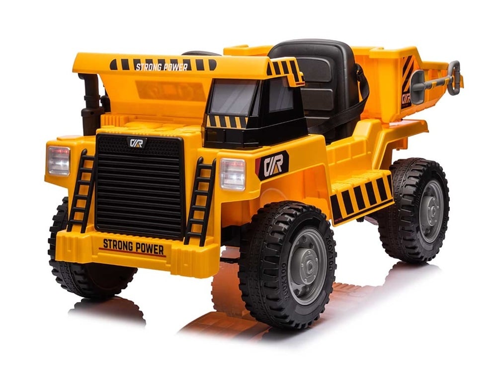 Werkvoertuig met bak, 12 volt elektrische kinderauto, 4 motoren, rubberen banden en kunstleder zitje!