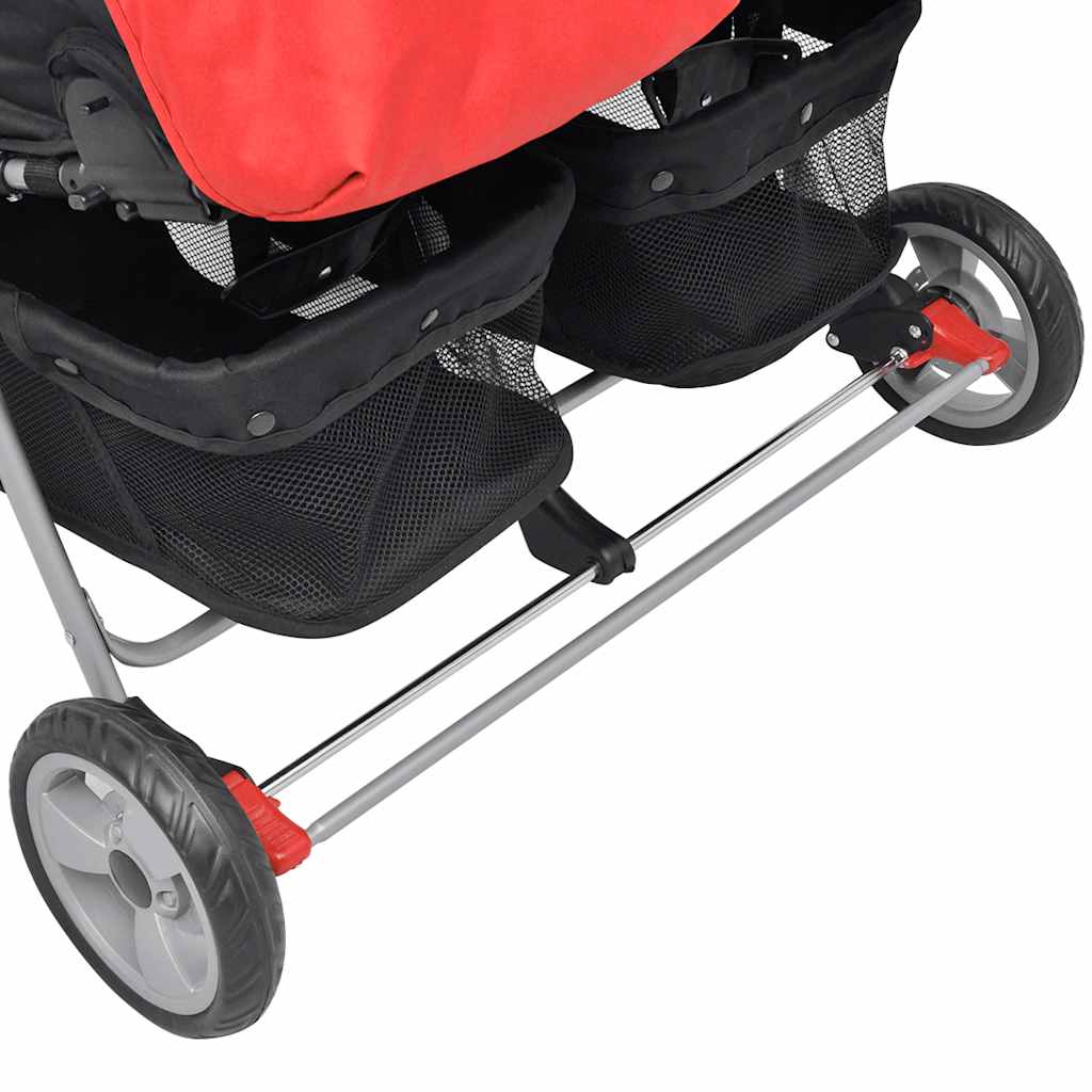 vidaXL Carrinho de bebé para gémeos, aço vermelho e preto