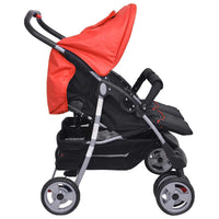 vidaXL Carrinho de bebé para gémeos, aço vermelho e preto