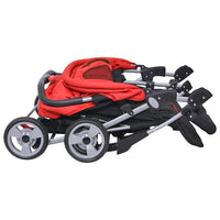 vidaXL Carrinho de bebé para gémeos, aço vermelho e preto