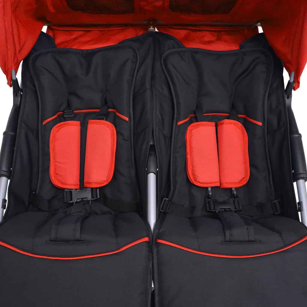 vidaXL Carrinho de bebé para gémeos, aço vermelho e preto