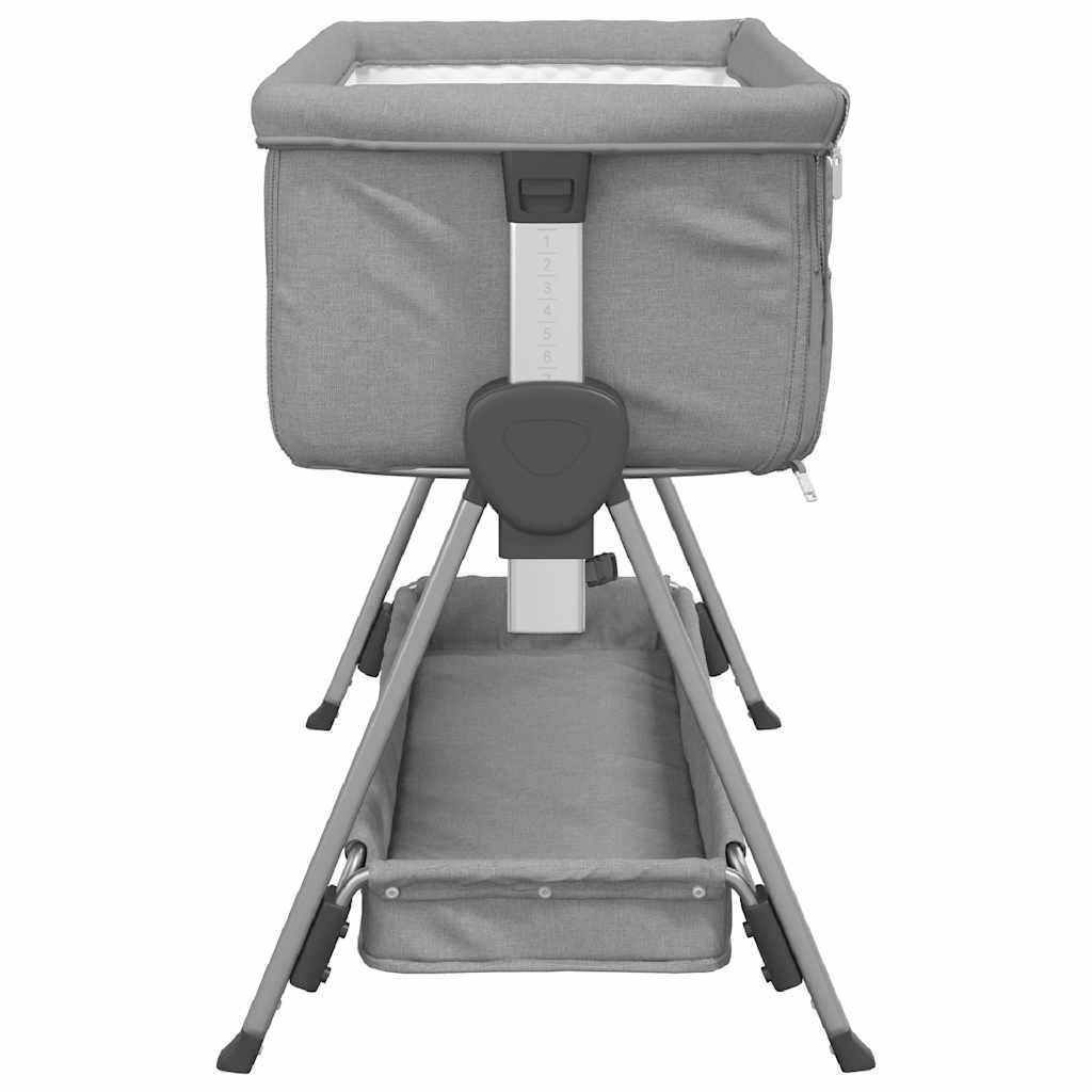 vidaXL Cama de bebé com colchão tecido de linho cinzento-claro