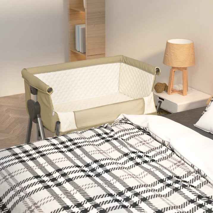 vidaXL Cama de bebé com colchão tecido de linho cinzento-escuro