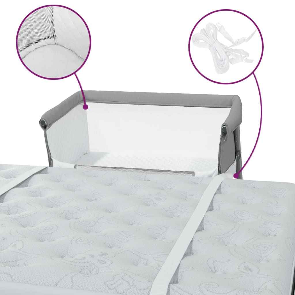 vidaXL Cama de bebé com colchão tecido de linho cinzento-claro