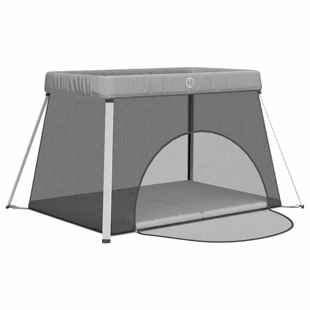 vidaXL Parque para bebés com colchão tecido de linho cinzento-claro