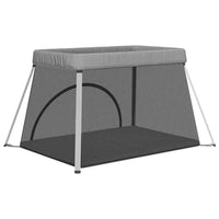 vidaXL Parque para bebés com colchão tecido de linho cinzento-claro