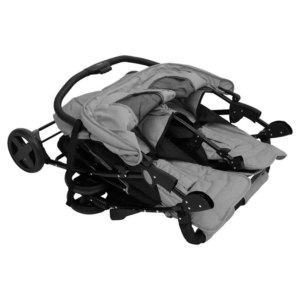 vidaXL Carrinho de bebé para gémeos aço cinzento-claro