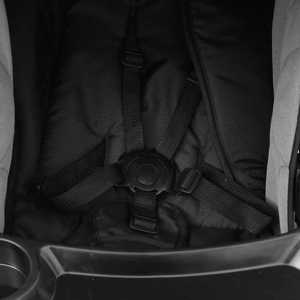 vidaXL Carrinho de bebé 2-em-1 aço cinzento-escuro e preto