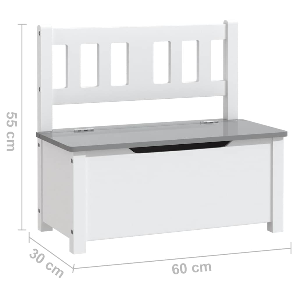 vidaXL Banco de arrumação infantil 60x30x55 cm MDF branco e cinzento