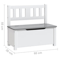vidaXL Banco de arrumação infantil 60x30x55 cm MDF branco e cinzento