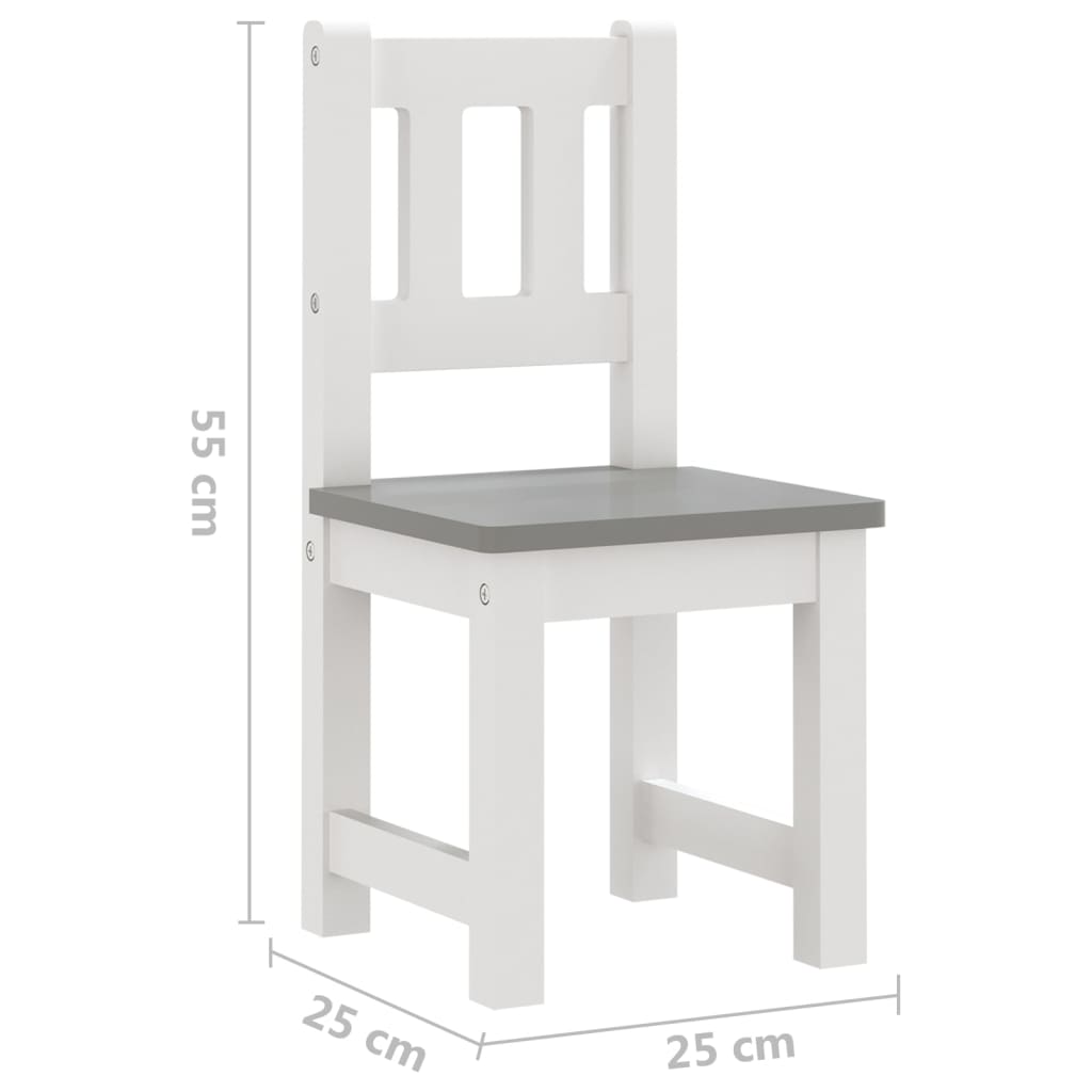 vidaXL 3 pcs conjunto mesa e cadeiras infantil MDF branco e cinzento