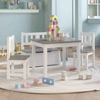 vidaXL 3 pcs conjunto mesa e cadeiras infantil MDF branco e cinzento