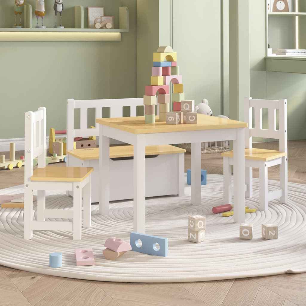 vidaXL 3 pcs conjunto mesa e cadeiras infantil MDF branco e cinzento