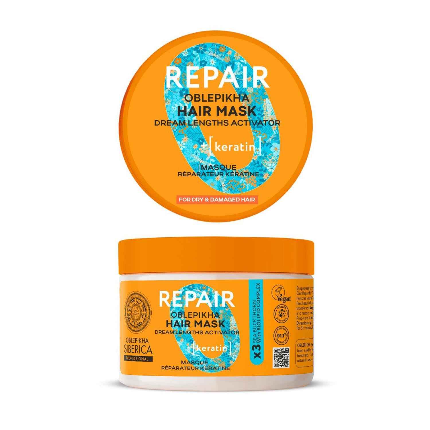 Oblepikha Repair Keratin Mascára Capilar Cabelo Seco 300Ml