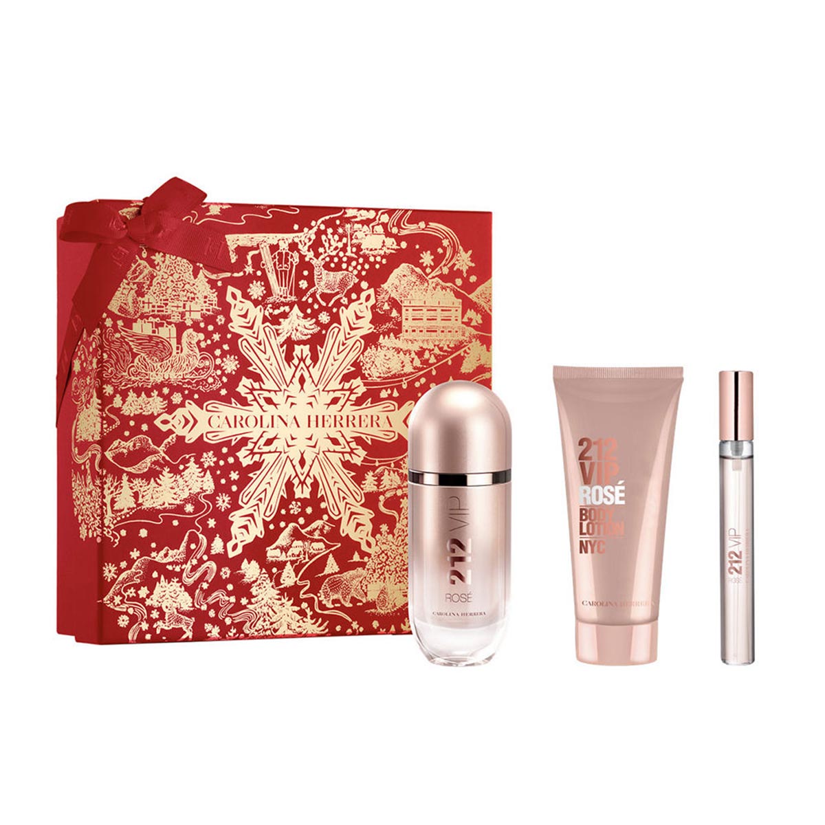 CAROLINA HERRERA 212 VIP ROSE EAU DE PARFUM 80ML VAPORIZADOR + LOCION CORPORAL PERFUMADA 100ML + MINIATURA 10ML VAPORIZADOR