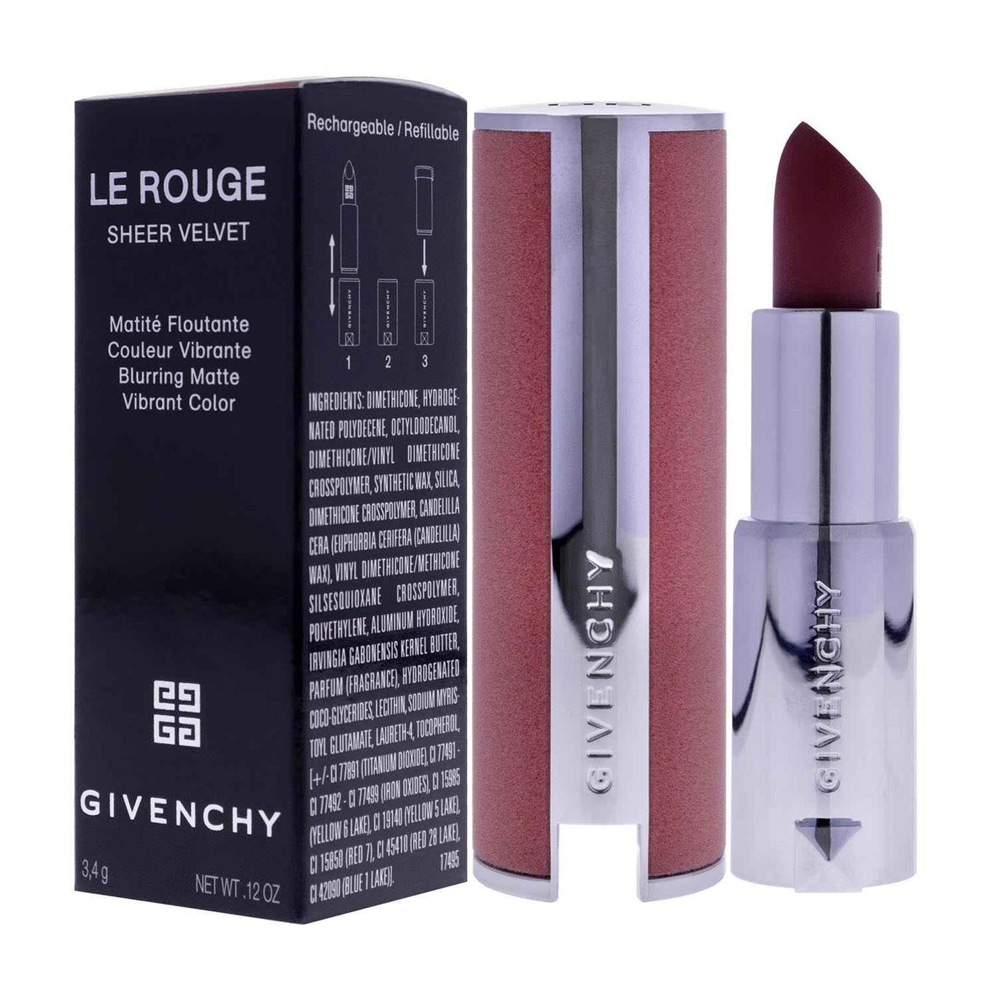 Givenchy Le Rouge Sheer Velvet Vibrant Color Batom Nº16 Nude Boise Recargable 1Un
