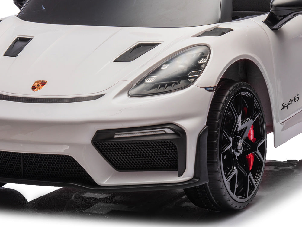 Porsche Spyder RS, 12 volt Kinder Accu Auto, rubberen banden, leder zitje en meer!